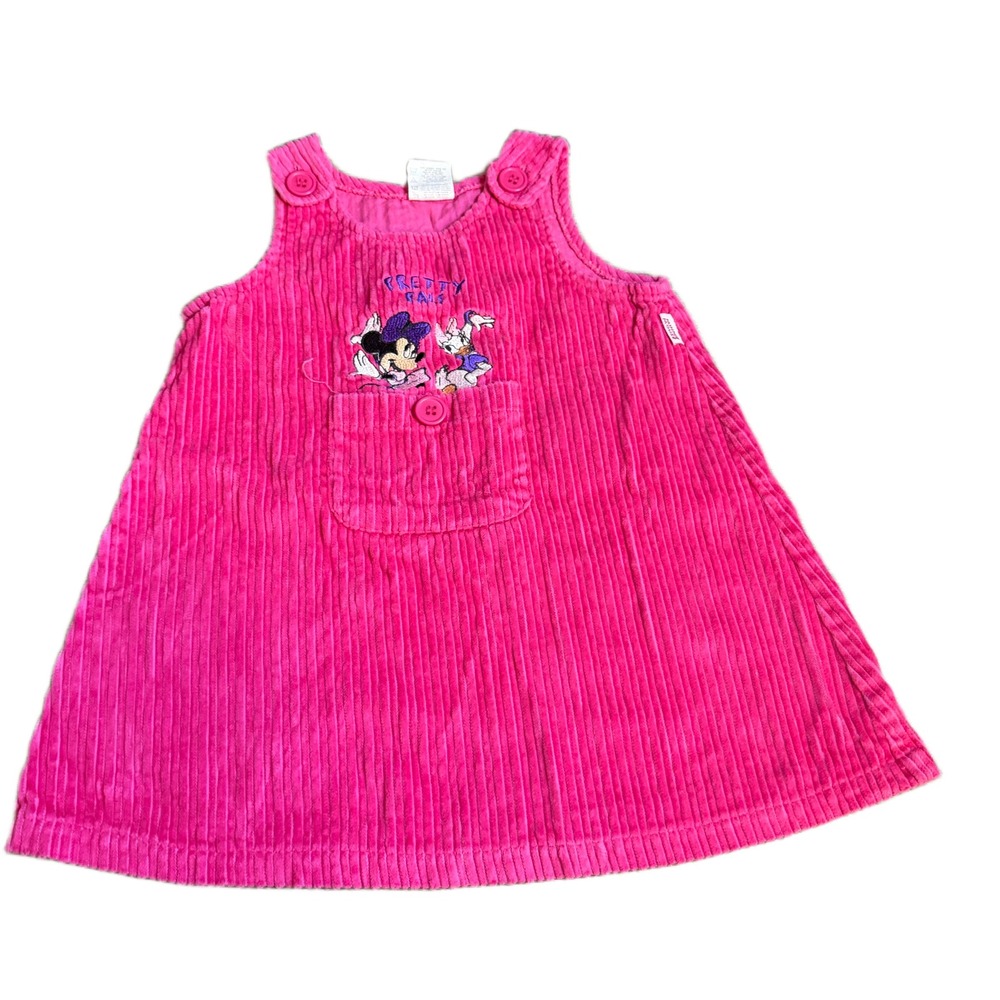 Disney Minnie Mouse Hot Pink Corduroy Jumper Dress Toddler Girls 3T Embroidered